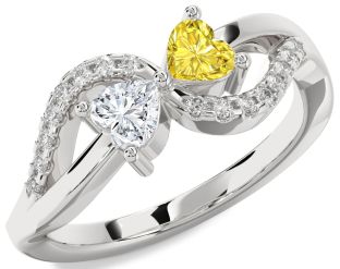 Diamond Silver Two Heart Promise Ring