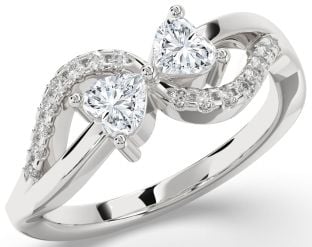 Diamond Silver Two Heart Ring
