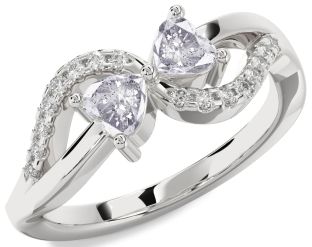 Salt & Pepper Diamond Silver Two Heart Ring