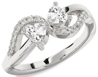 Diamond White Sapphire Silver Two Heart Ring