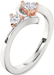 Diamond Silver & 10K Rose Gold Heart Two Stone Ring