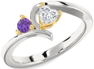 White Yellow Gold Heart Two Stone Promise Ring