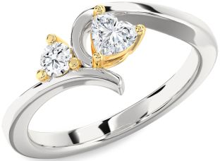 Diamond White Yellow Gold Heart Two Stone Ring