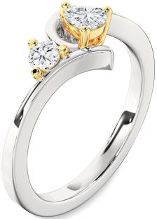 Diamond Silver & 10K gold Heart Two Stone Ring