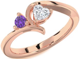 Rose Gold Silver Heart Two Stone Promise Ring