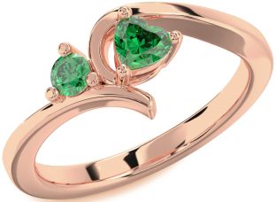 Emerald Rose Gold Heart Two Stone Birthstone Ring