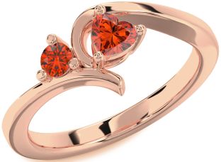 Fire Opal Rose Gold Heart Two Stone Ring