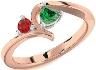 Emerald Platinum & Rose Gold Heart Two Stone Birthstone Ring