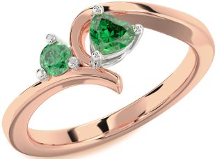 Emerald Platinum & Rose Gold Heart Two Stone Birthstone Ring