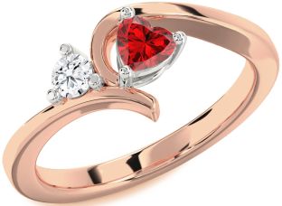 Emerald Platinum & Rose Gold Heart Two Stone Birthstone Ring