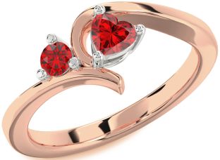 Emerald Platinum & Rose Gold Heart Two Stone Birthstone Ring