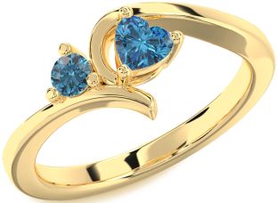 Blue Diamond Gold Silver Heart Two Stone Ring