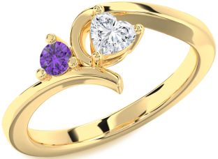 Gold Silver Heart Two Stone Promise Ring