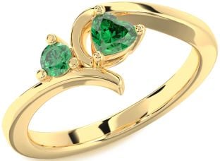 Emerald Gold Heart Two Stone Birthstone Ring