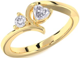 Salt & Pepper Diamond Gold Silver Heart Two Stone Ring