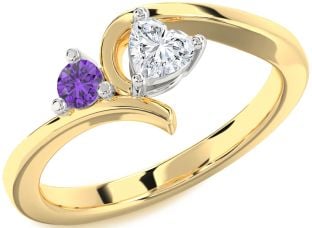 White Yellow Gold Heart Two Stone Promise Ring