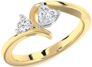 Diamond White Yellow Gold Heart Two Stone Ring