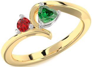 Emerald Platinum & Yellow Gold Heart Two Stone Birthstone Ring