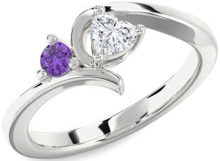 Silver Heart Two Stone Promise Ring