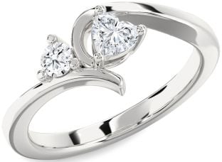 Diamond Silver Heart Two Stone Ring