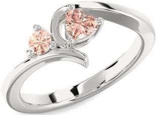 Morganite Platinum Heart Two Stone Ring