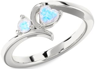 Emerald Silver Heart Two Stone Birthstone Ring