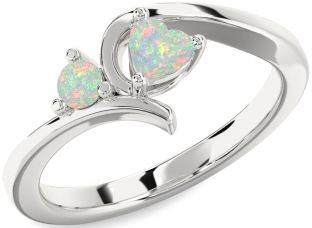 Emerald Silver Heart Two Stone Birthstone Ring