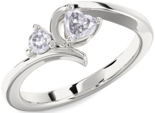 Salt & Pepper Diamond Silver Heart Two Stone Ring