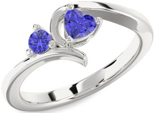 Tanzanite Platinum Heart Two Stone Ring