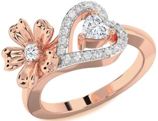 Diamond Rose Gold Flower Heart Two Stone Ring