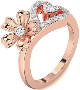 Diamond Rose Gold Flower Heart Two Stone Ring