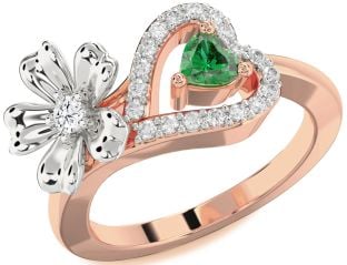 Diamond Rose Gold Silver Flower Heart Two Stone Promise Ring