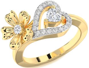 Diamond Gold Flower Heart Two Stone Ring