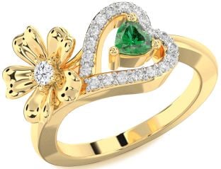 Diamond Gold Silver Flower Heart Two Stone Promise Ring