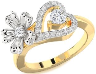 Diamond Platinum & Yellow Gold Flower Heart Two Stone Ring