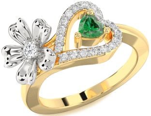 Diamond Gold Silver Flower Heart Two Stone Promise Ring