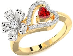 Diamond Gold Silver Flower Heart Two Stone Promise Ring