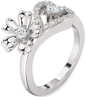 Diamond White Gold Flower Heart Two Stone Ring
