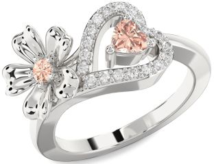 Diamond Emerald Platinum Flower Heart Two Stone Birthstone Ring