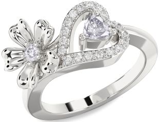 Salt & Pepper Diamond Platinum Flower Heart Two Stone Ring