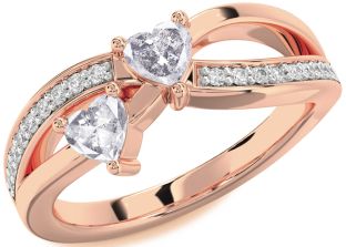 Salt & Pepper Diamond Rose Gold Silver Two Heart Ring