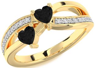 Black Diamond Gold Two Heart Ring