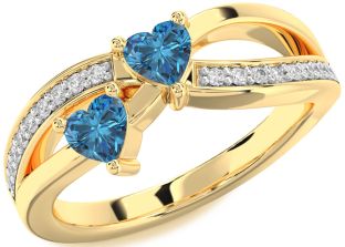Blue Diamond Gold Two Heart Ring