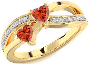 Diamond Fire Opal Gold Two Heart Ring