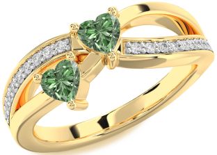 Green Diamond Gold Two Heart Ring