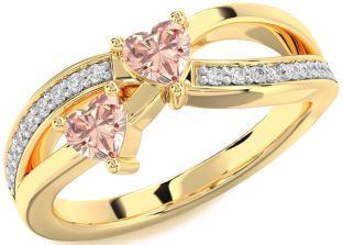 Diamond Morganite Gold Two Heart Ring