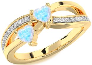 Diamond Moonstone Gold Two Heart Ring