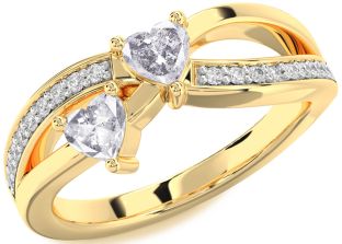Salt & Pepper Diamond Gold Two Heart Ring