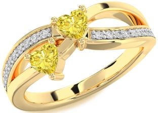 Yellow Diamond Gold Two Heart Ring