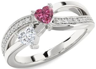 Diamond Silver Two Heart Promise Ring